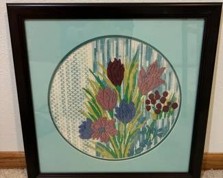 Vintage Framed Floral Needlepoint Textile Art - Tulips By Rita Klein - Original Pattern Included