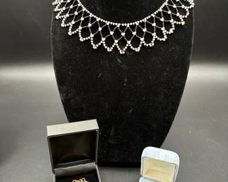 Gold Bracelet & Gold Pearl Ring Paired With Lattice Necklace