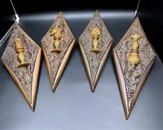 MCM Chess Piece Well Plaques By Burwood Products Featuring Rook, Knight, Queen & King