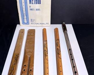 Wind Instrument Collection; A Metal Fife, Japanese Bamboo Flutes,A Wooden Dvojnice & Svirala