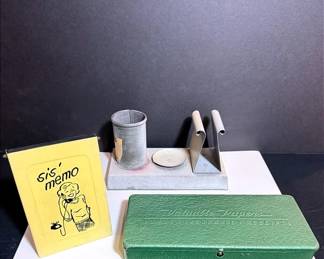 Vintage Metal Memo Pad Holder, Valuable Papers Box & Desk Caddy