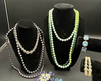 Huge Lot Of Colorful Vintage Costume Jewelry, Including “Soap Bubble” Bracelet & Art Deco Necklace