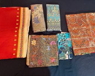 Vintage Mixed Textile Fabric Lot Featuring Indian Sari Silk, Indonesian Batik & Sarong Cuts