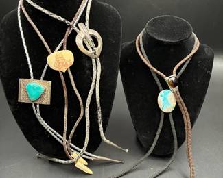 Vintage Bolo Ties Featuring a Scrimshaw Bolo Tie