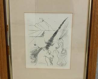 Salvador Dali "Lady and the Unicorn" Vintage Etching, Original Framing