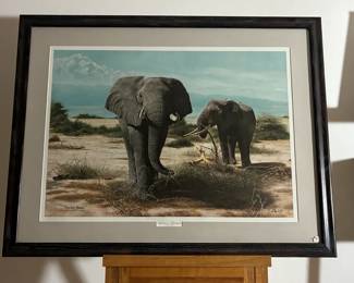 Charles Frace “Elephants At Kilimanjaro” Signed Painting, Oversized Original