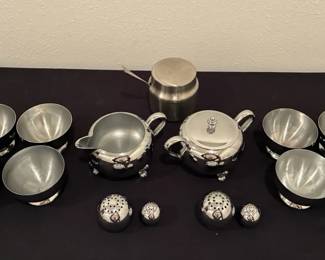 MCM Chrome Tea Set With Creamer & Sugar, Plus! Cups & Condiment Bowl