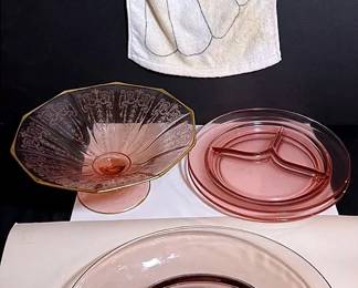 Pink Depression Glass Dishware & An Emilio Pucci Designed Hand Towel