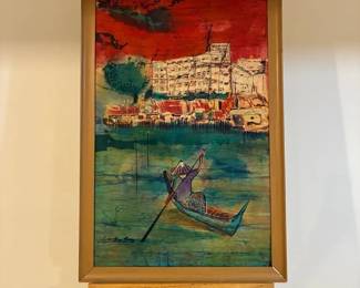 Lim Soo San (Singaporean) Singapore River/Boatman Scene C. 1969, Signed