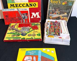Playskool Puzzle, Meccano Erector Set, And Tog’l Building Block Set