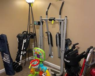 Baby toy/stroller. 2 different walkers (assisted). Exercise equipment. More decor.