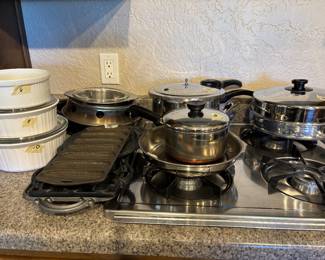 Corning ware and Pressure Cooker, Cast iron, and Stainless Pots