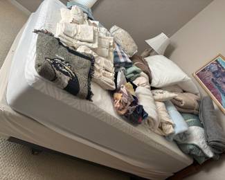 Queen Bed with rails and Linens