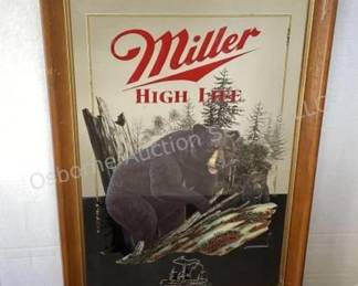 Miller High Life black bear beer mirror