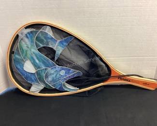 Stained glass fish in landing net