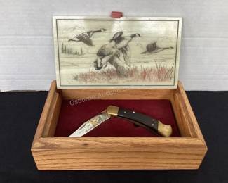 Buck Knife #526/1000 in wood box with duck theme