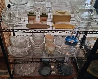 Depression Hoosier glass, Hall, Glasbake, vintage Pyrex with metal handles 
