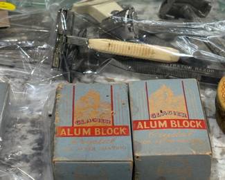 Vintage shavers, Glacier Alum Block, Curlers