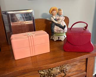 Vanity box, mirror and figurine