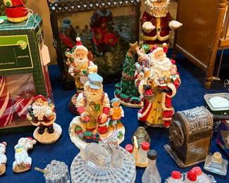 Christmas is coming with these vintage Santas, Vintage glass salt and pepper sets, jam jar with spoon
