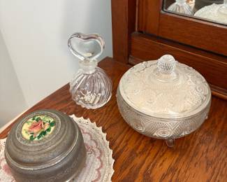 Vintage Vanity Box, Powder Box and perfume bottle