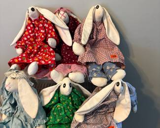 Vintage handmade primitive cloth bunny rabbit dolls