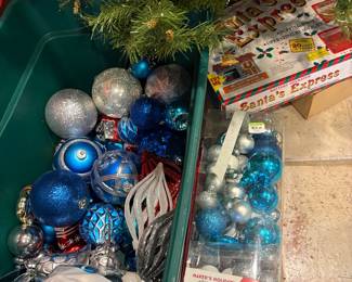 Blue and Silver Ornaments - not glass. Sant's Express Train