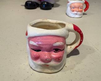 Vintage Winking Santa Mini Mug/shot glass, open eyed Santa in background