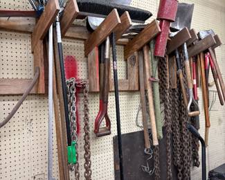 Shovels, brakes, axes pics, hose cement tools