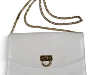 Vintage Salvatore Ferragamo Gancini White Shoulder Bag with Gold Chain & Dust Bag