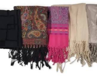 5-Piece Designer Scarf Lot – 3 Pashmina, Banana Republic & Jones New York – Paisley & Solid