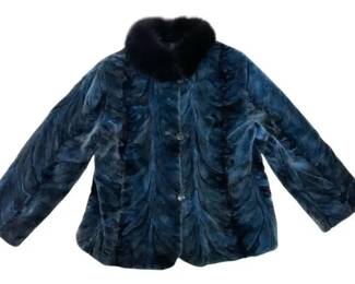 Vintage Nathan Levin Furs Dark Blue Fur Coat – Atlantic City – Fur Collar