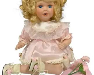 Claire Porcelain Tea Party Doll with 26-Piece Miniature Tea Set & Certificate of Authenticity