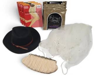 Vintage Lot of 14: Round the Clock Girdles, Nationals Hosiery, Wedding Veil, Satin Purse & Hat