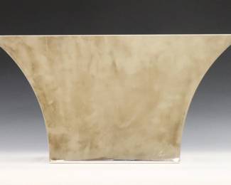Lino Sabattini, Italian, 1925-2016.  Mid Century Modern Silverplate "Persepolis" vase.  Signed "L. Sabattini" at side, stamped with trademark logo and "Sabattini Made in Italy" at underside.  Surface wear and light scratches.  19 3/4 x 4 x 9 3/4" high overall.  