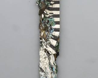 Glen Michaels, American (Michigan), 1927-2020.  Mixed media wall sculpture featuring applied tesselated layers of mosaic tiles, Bronze and multi-color resin.  Signed "Michaels" at sculpture front at mid right.  Minor wear and losses, a few broken tiles.  11 x 5 x 62" high overall. 