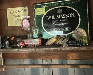 Bar Decor. Glass Paul Masson sign. Vintage