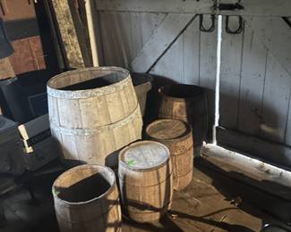 Multiple sizes of band/pickle barrels. Most in good condition.
