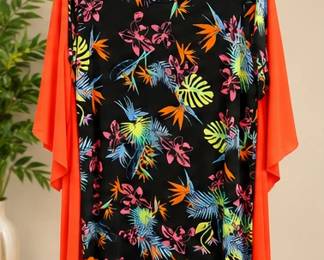 Floral dress and orange blouse