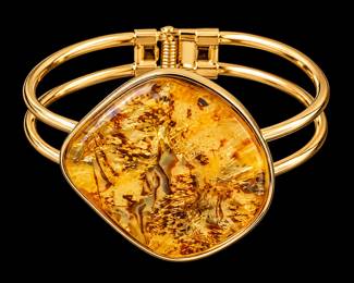 Amber Cabochon Gold Cuff Bracelet
