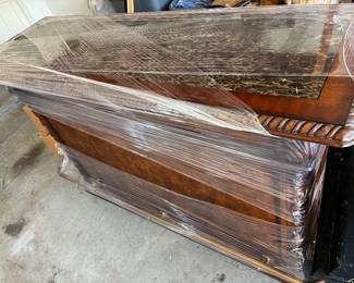 Burl Walnut w/Marble In-Laid Top Dry Bar w/Brass Foot Rail