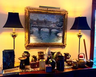 Oil, painting, by Newman, Bridge over the Fox River Geneva, Illinois