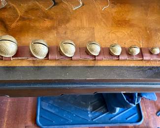 Vintage sleigh bells, leather strap