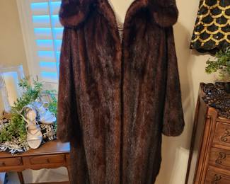 Full length mink with shoulder cap neckline