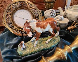 Pinto horse and foal ceramic
