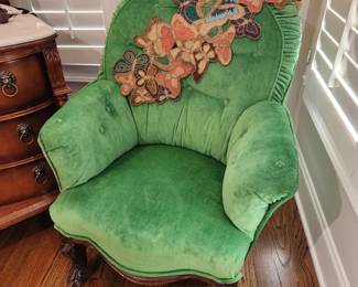 Green velvet armchair