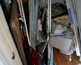 crutches, ironing board, misc