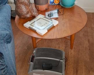 mid centurye oak round coffee table, foot massager, planters, air purifier