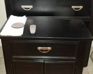 set of 3 black bedroom furniture, dresser, chest of drawers, bed side cabinet