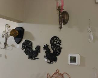 JELLO MOLD, WROGHT IRON, ROOSTER, HEN, CANDLE SCONCE